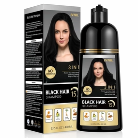 Ivnil Black Hair Dye Shampoo 3 in 1 for gray coverage champu para canas herbal color for women and men 400ML
