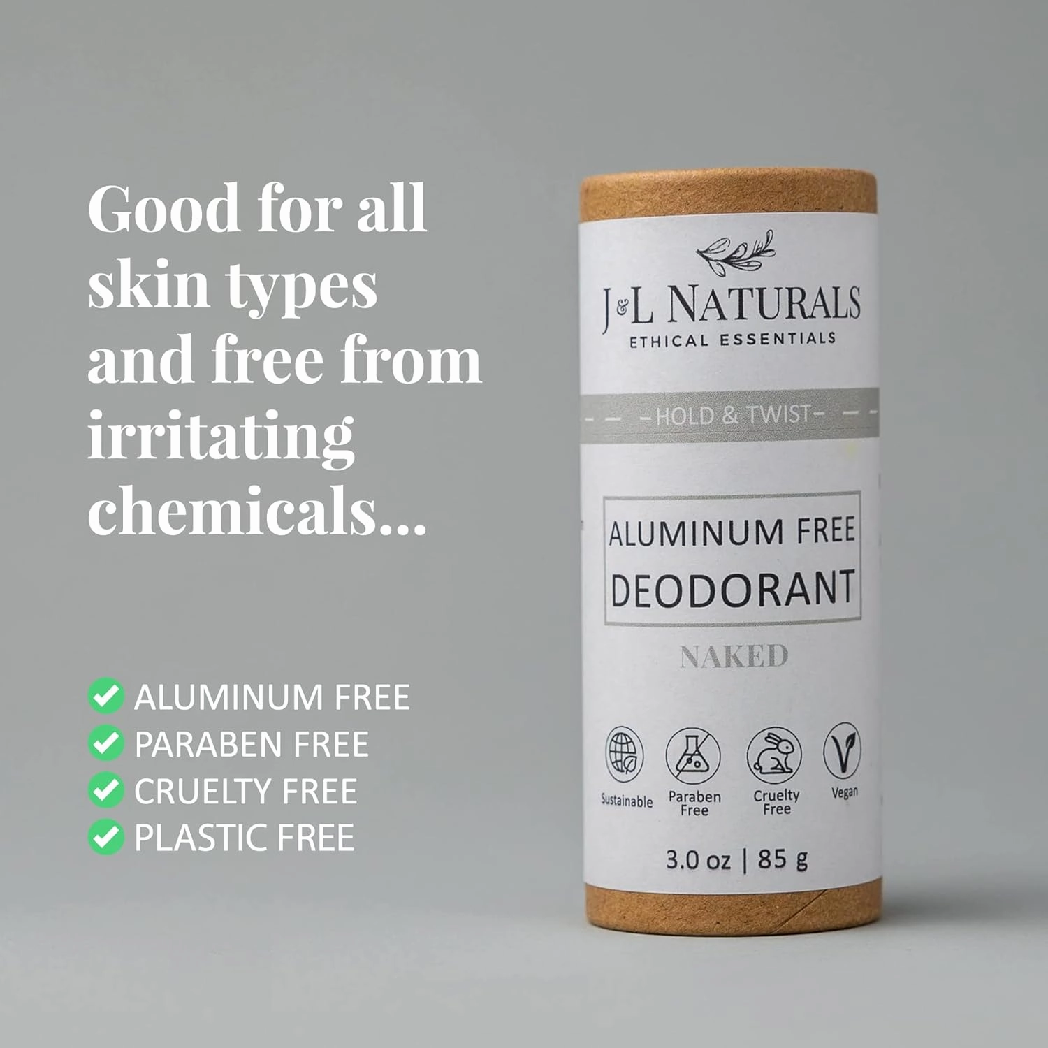 J&L Naturals Aluminum Free Deodorant for Men & Women | 100% Natural Ingredients With Coconut Oil, Shea Butter, & Essential Oils | Sustainable, Eco-Friendly (Naked (Unscented), 3.0 Oz (Pack of 2))