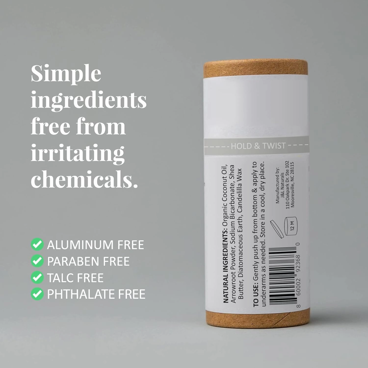 J&L Naturals Aluminum Free Deodorant for Men & Women | 100% Natural Ingredients With Coconut Oil, Shea Butter, & Essential Oils | Sustainable, Eco-Friendly (Naked (Unscented), 3.0 Oz (Pack of 2))