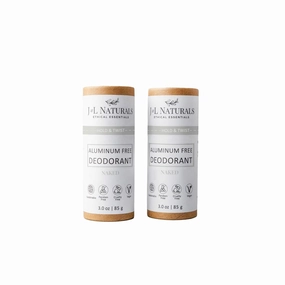 J&L Naturals Aluminum Free Deodorant for Men & Women | 100% Natural Ingredients With Coconut Oil, Shea Butter, & Essential Oils | Sustainable, Eco-Friendly (Naked (Unscented), 3.0 Oz (Pack of 2))
