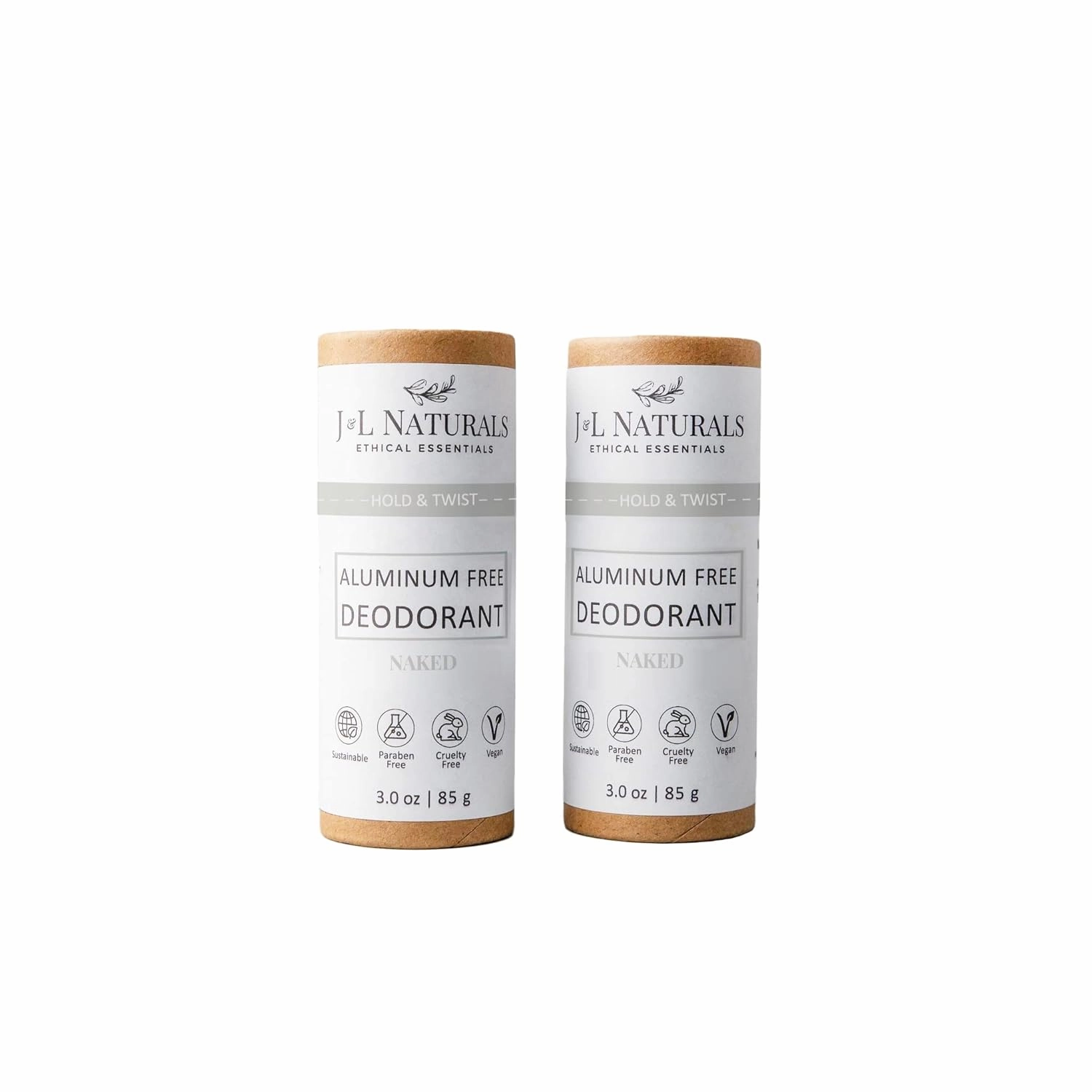 J&L Naturals Aluminum Free Deodorant for Men & Women | 100% Natural Ingredients With Coconut Oil, Shea Butter, & Essential Oils | Sustainable, Eco-Friendly (Naked (Unscented), 3.0 Oz (Pack of 2))