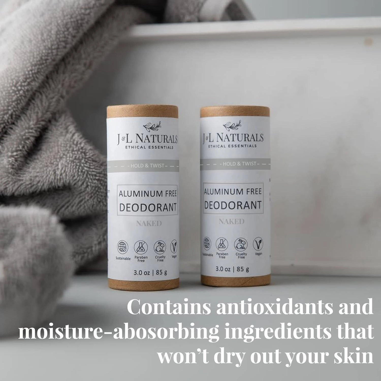 J&L Naturals Aluminum Free Deodorant for Men & Women | 100% Natural Ingredients With Coconut Oil, Shea Butter, & Essential Oils | Sustainable, Eco-Friendly (Naked (Unscented), 3.0 Oz (Pack of 2))