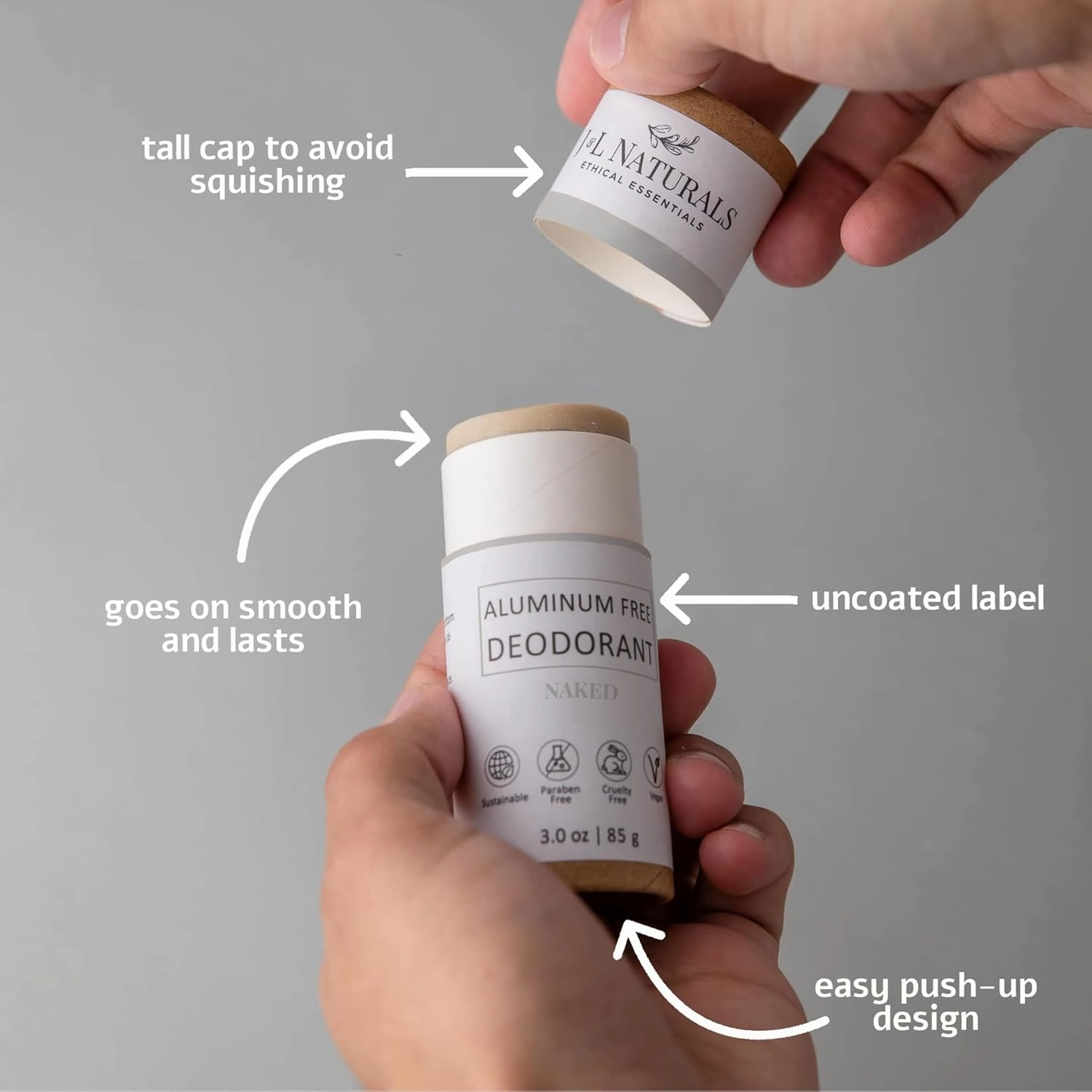 J&L Naturals Aluminum Free Deodorant for Men & Women | 100% Natural Ingredients With Coconut Oil, Shea Butter, & Essential Oils | Sustainable, Eco-Friendly (Naked (Unscented), 3.0 Oz (Pack of 2))
