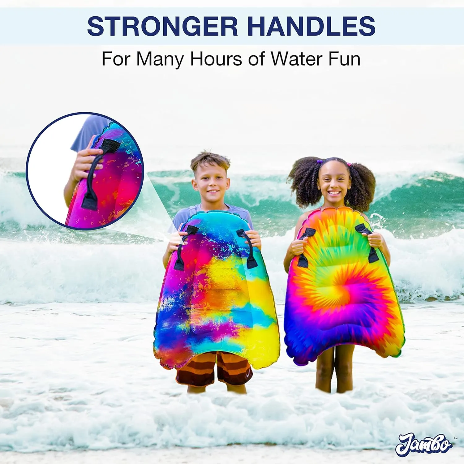 JAMBO 2 Pack Inflatable Surf Body Boards with Handles for Water Slides, Boogie Boards for Beach, Pool, Lake & Slip Slides, Lightweight Floating Water Toys for Kids & Adults
