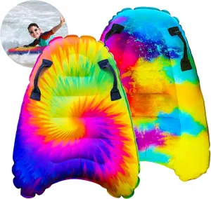 JAMBO 2 Pack Inflatable Surf Body Boards with Handles for Water Slides, Boogie Boards for Beach, Pool, Lake & Slip Slides, Lightweight Floating Water Toys for Kids & Adults