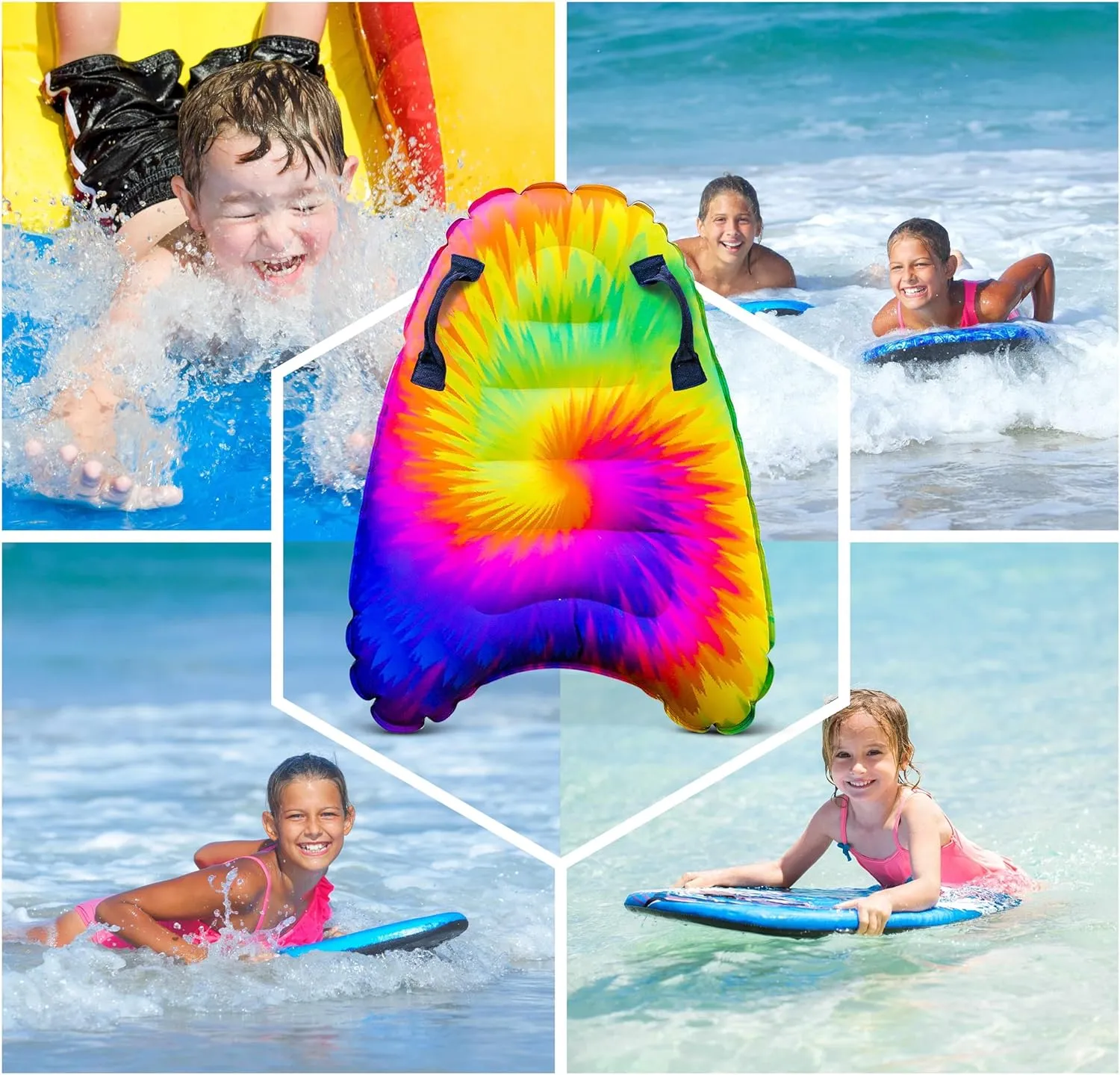 JAMBO 2 Pack Inflatable Surf Body Boards with Handles for Water Slides, Boogie Boards for Beach, Pool, Lake & Slip Slides, Lightweight Floating Water Toys for Kids & Adults