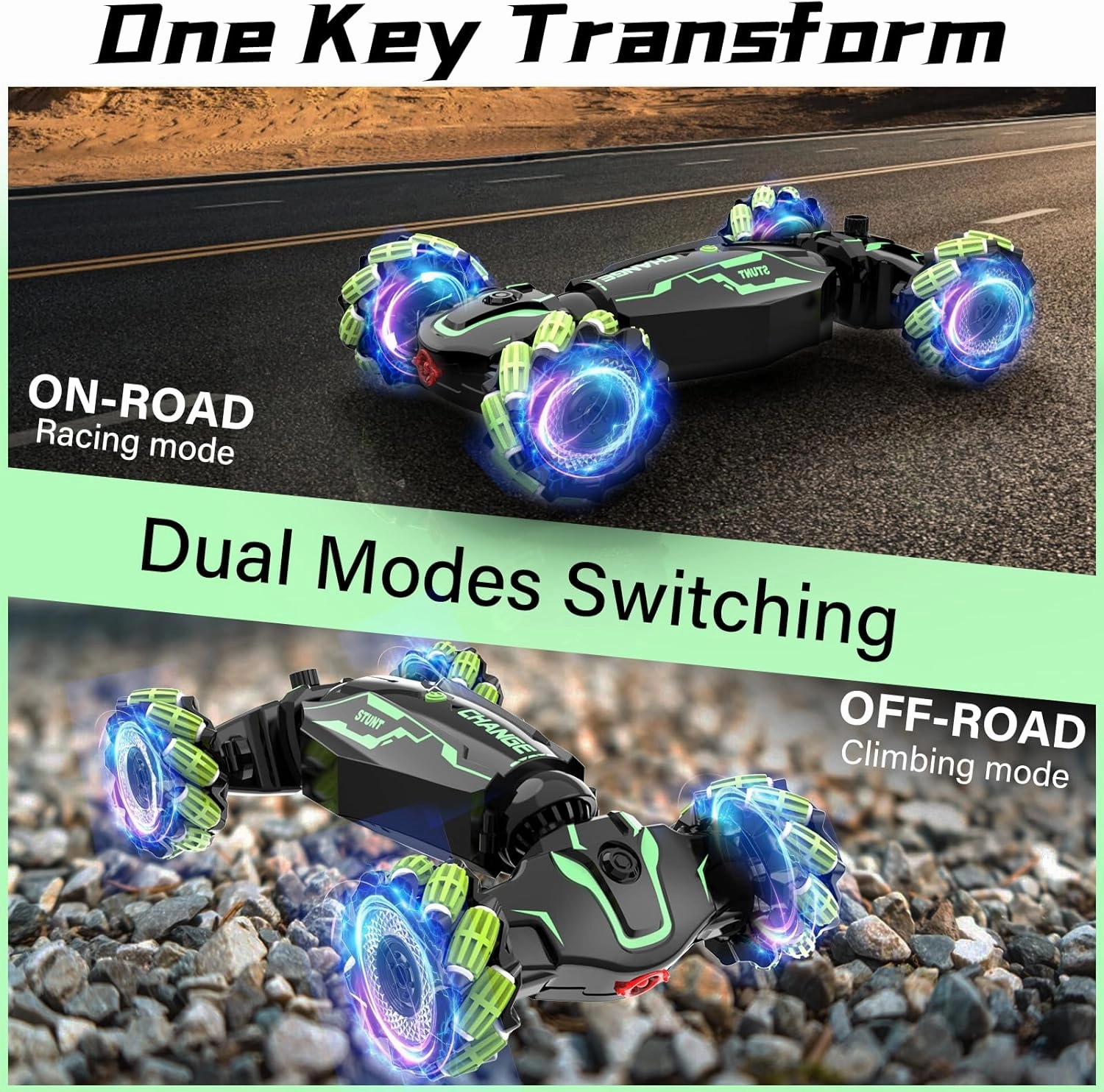 JAMIEWIN Remote Control Car Kids Toys, 4WD RC Drift Car Toy Cars,Gesture Sensing RC Stunt Car with Music Lights Sprayer,Double-Sided 360°Rotation Transform RC Car for Boys Ages 6-12
