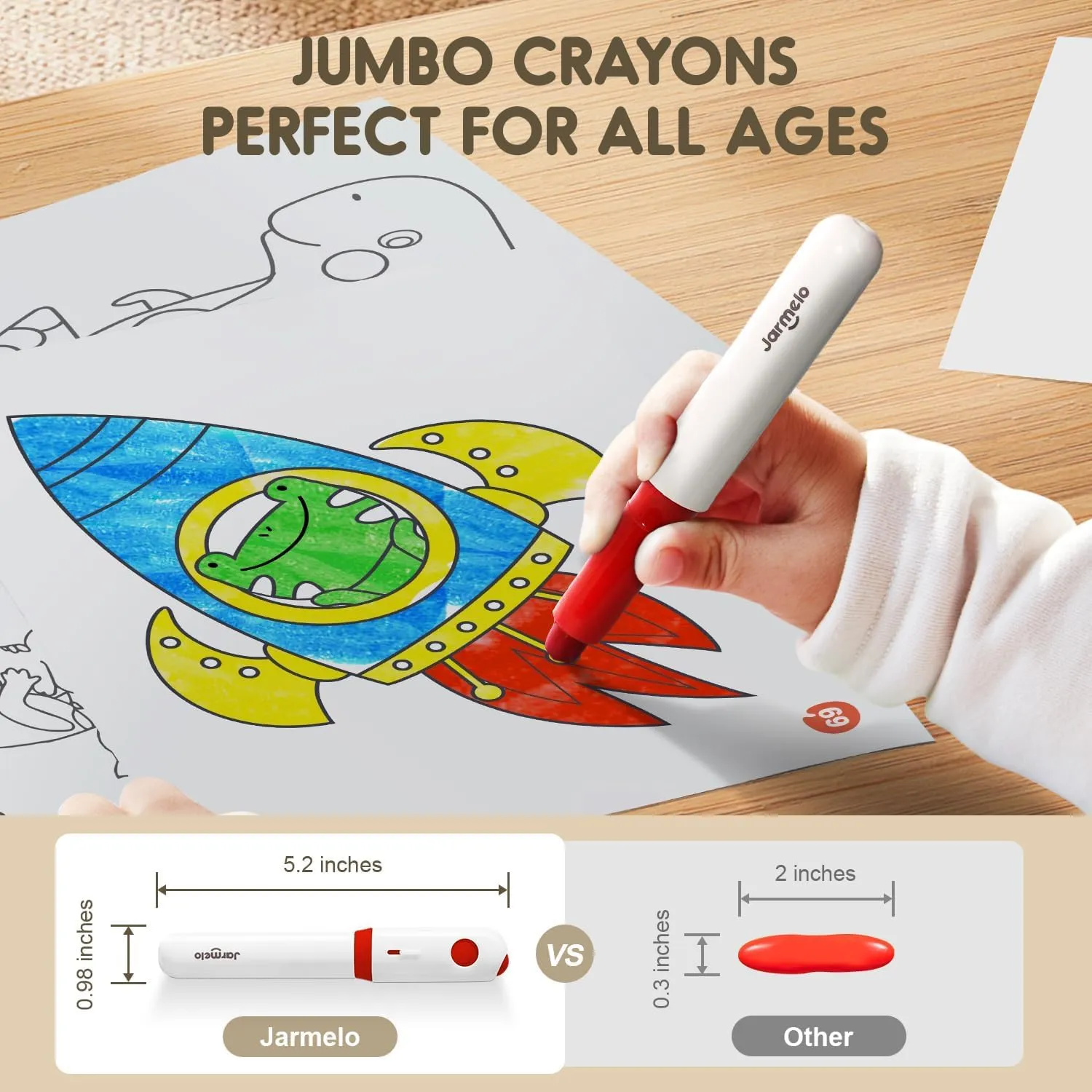 Jar Melo Jumbo Crayons for Toddlers, 12 Colors Washable Crayons with 108 Free PDF Coloring Pages, Unbreakable and Easy to Hold, Safe Art Supplies for Kids Ages 1-3, 2-4, 4-8