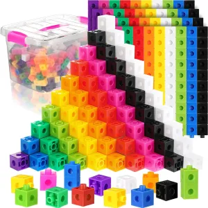 Jenaai 500 Pcs Math Learning Linking Cube with Storage Container Counting Cubes, Colorful Plastic Counting Blocks, Manipulatives Classroom Learning Supplies for Educational(Pink)
