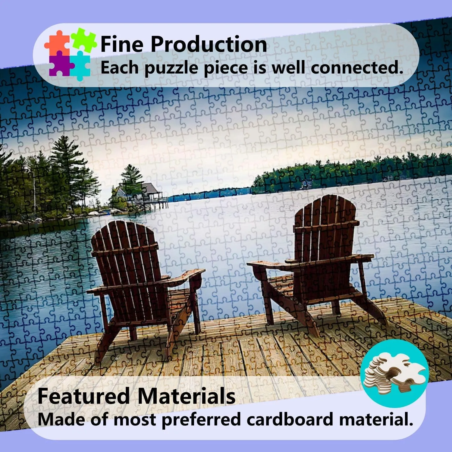 Jigsaw Puzzles 1000 Pieces for Adult Wood Muskoka Chairs Lake Deck Puzzle Game for Family Wooden Puzzle Toy Educational Games Puzzles for Home Decor