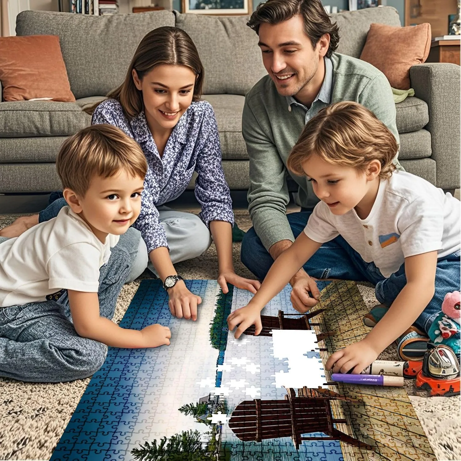 Jigsaw Puzzles 1000 Pieces for Adult Wood Muskoka Chairs Lake Deck Puzzle Game for Family Wooden Puzzle Toy Educational Games Puzzles for Home Decor