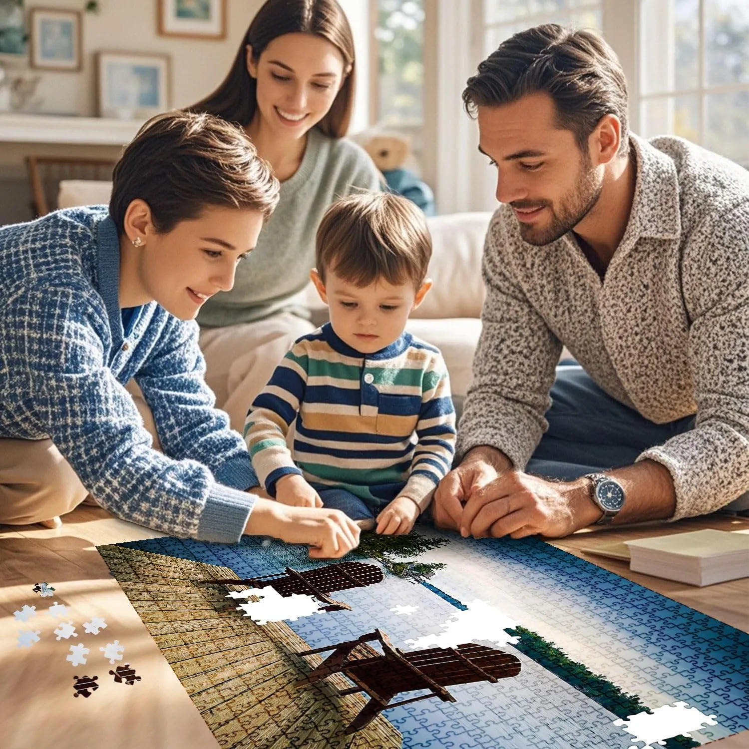Jigsaw Puzzles 1000 Pieces for Adult Wood Muskoka Chairs Lake Deck Puzzle Game for Family Wooden Puzzle Toy Educational Games Puzzles for Home Decor