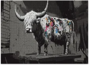 Jigsaw Puzzles 500 Pieces for Adult Abstract Highland Cow Urban Space Graffiti Details Puzzle Game for Family Wooden Puzzle Toy Educational Games Puzzles for Home Decor