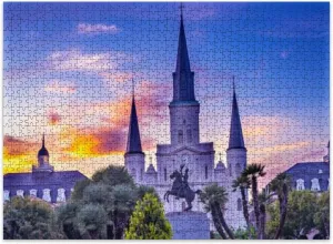 Jigsaw Puzzles 500 Pieces for Adult Andrew Jackson Statue Saint Louis Cathedral New Orleans Puzzle Game for Family Wooden Puzzle Toy Educational Games Puzzles for Home Decor