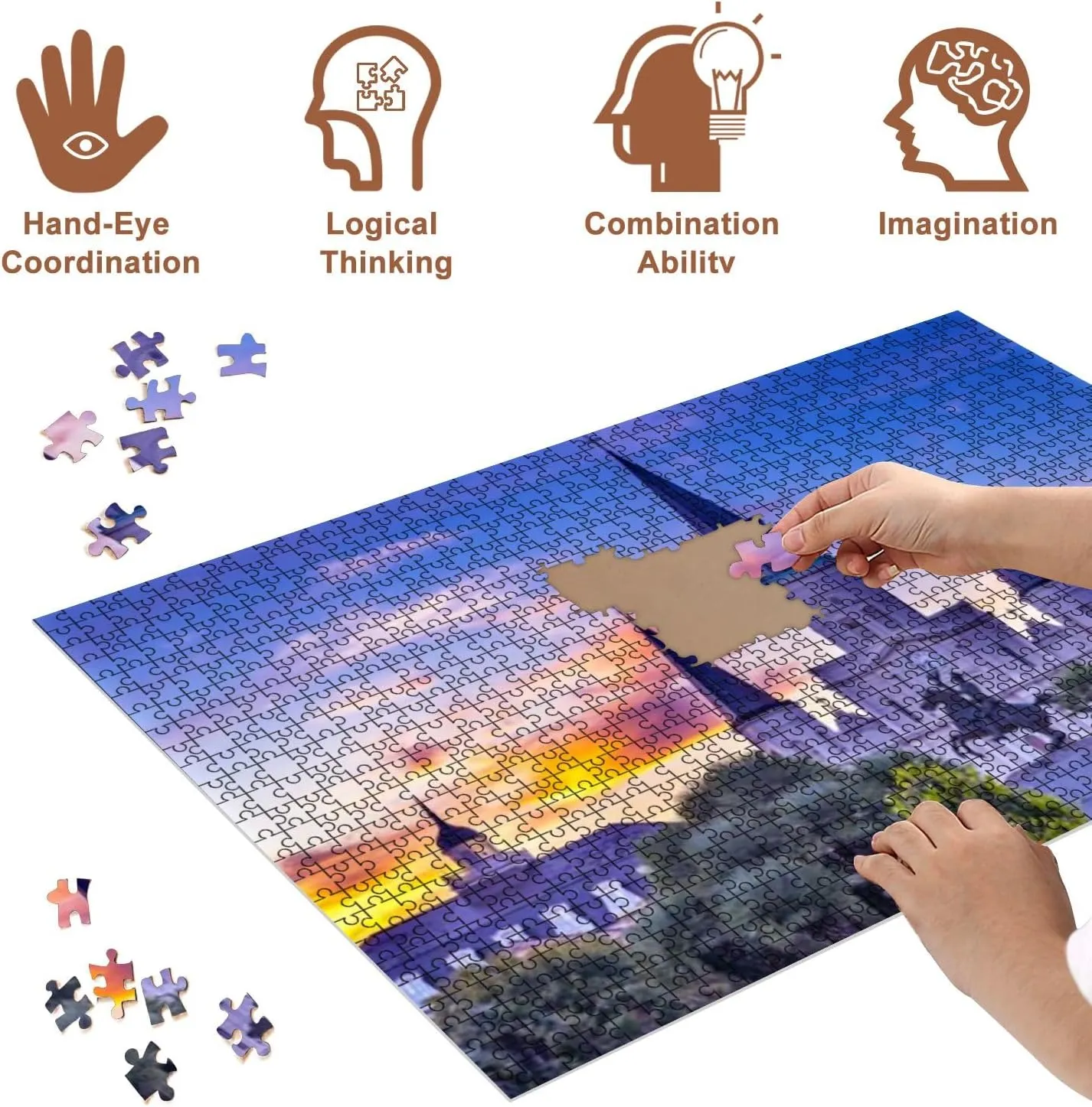 Jigsaw Puzzles 500 Pieces for Adult Andrew Jackson Statue Saint Louis Cathedral New Orleans Puzzle Game for Family Wooden Puzzle Toy Educational Games Puzzles for Home Decor