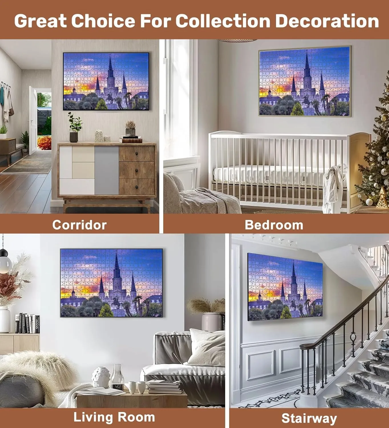 Jigsaw Puzzles 500 Pieces for Adult Andrew Jackson Statue Saint Louis Cathedral New Orleans Puzzle Game for Family Wooden Puzzle Toy Educational Games Puzzles for Home Decor