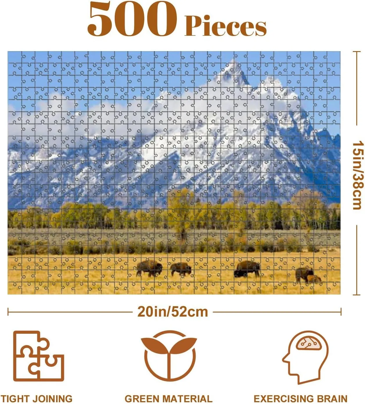 Jigsaw Puzzles 500 Pieces for Adult Bison Herd Field Mountains Puzzle Game for Family Wooden Puzzle Toy Educational Games Puzzles for Home Decor