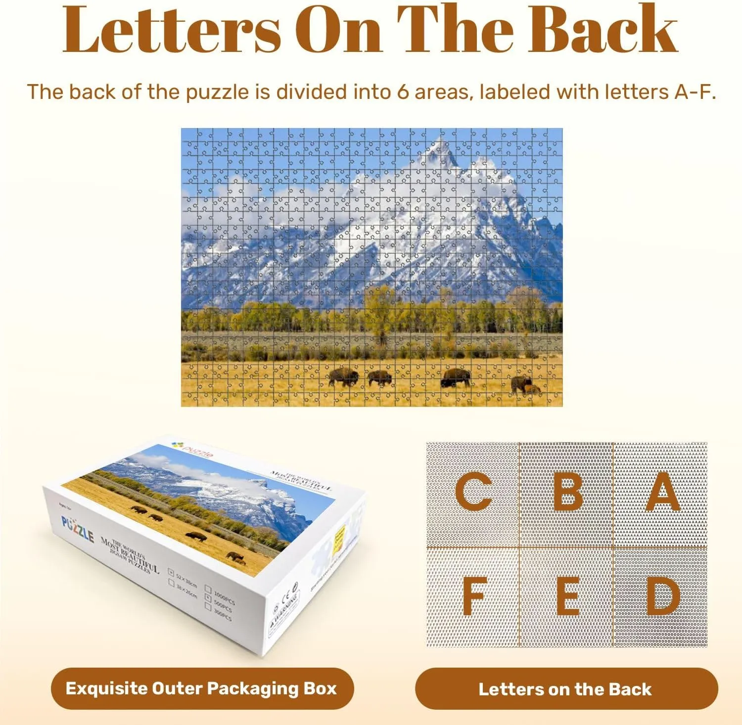 Jigsaw Puzzles 500 Pieces for Adult Bison Herd Field Mountains Puzzle Game for Family Wooden Puzzle Toy Educational Games Puzzles for Home Decor