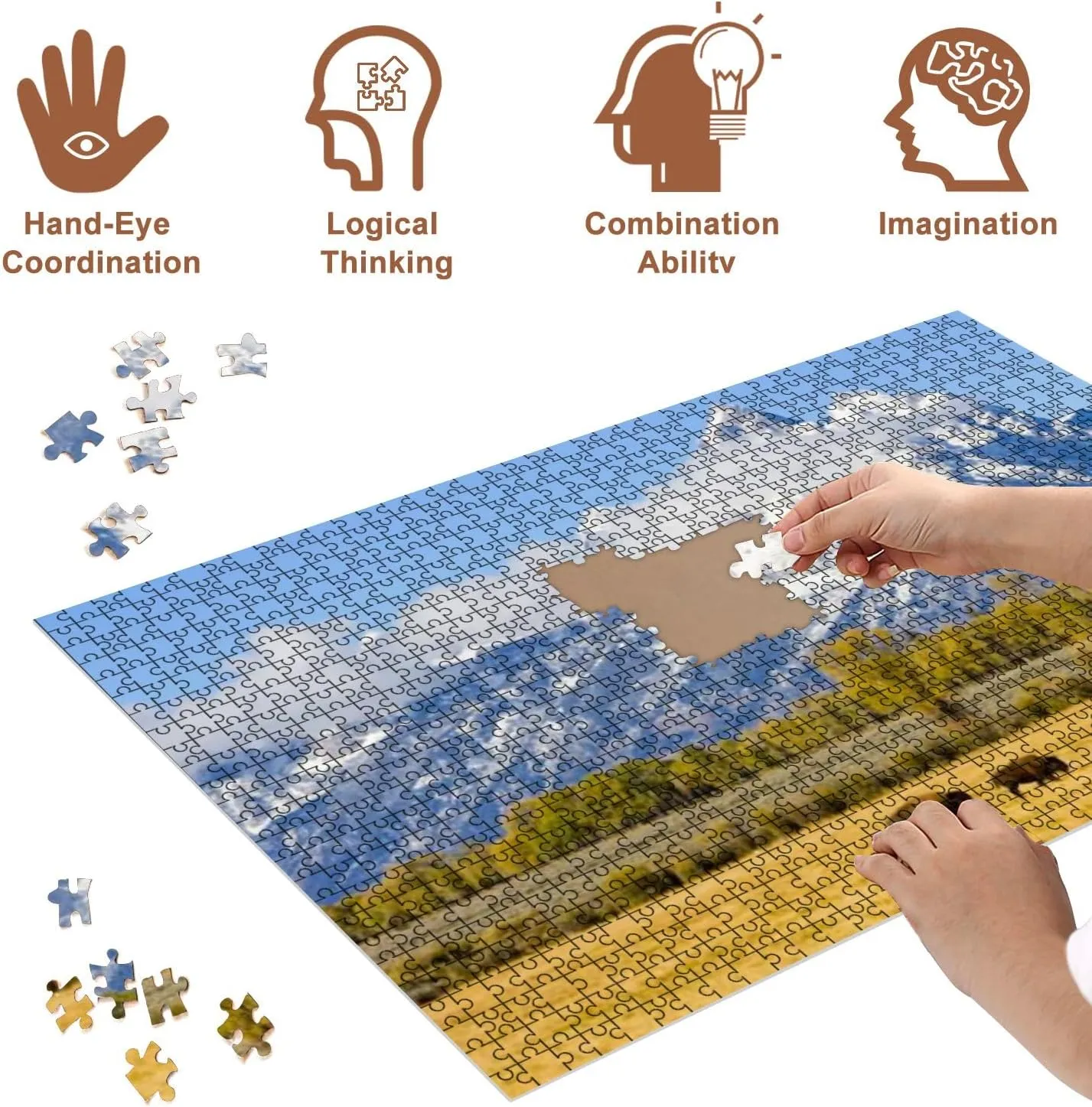 Jigsaw Puzzles 500 Pieces for Adult Bison Herd Field Mountains Puzzle Game for Family Wooden Puzzle Toy Educational Games Puzzles for Home Decor
