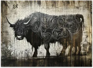 Jigsaw Puzzles 500 Pieces for Adult Black White Graffiti Cow Mural Rustic Barn Wall Puzzle Game for Family Wooden Puzzle Toy Educational Games Puzzles for Home Decor