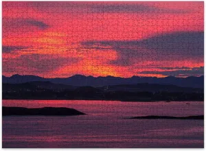 Jigsaw Puzzles 500 Pieces for Adult Colorful Sunrise Coast Norway Puzzle Game for Family Wooden Puzzle Toy Educational Games Puzzles for Home Decor