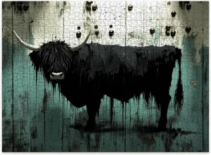 Jigsaw Puzzles 500 Pieces for Adult Defiant Highland Cow Art Large Paint Drips Vintage Wall Puzzle Game for Family Wooden Puzzle Toy Educational Games Puzzles for Home Decor