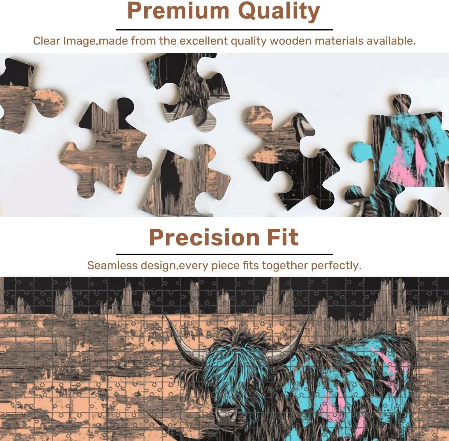 Jigsaw Puzzles 500 Pieces for Adult Highland Cow Street Art Bold Brushstrokes Spray Paint Puzzle Game for Family Wooden Puzzle Toy Educational Games Puzzles for Home Decor