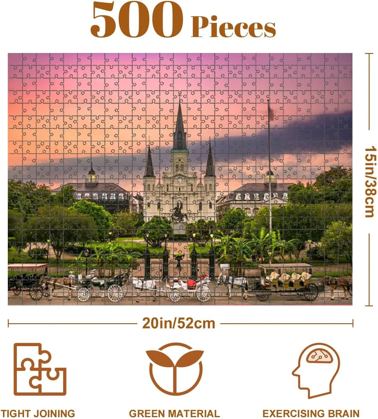Jigsaw Puzzles 500 Pieces for Adult Jackson Square New Orleans Puzzle Game for Family Wooden Puzzle Toy Educational Games Puzzles for Home Decor