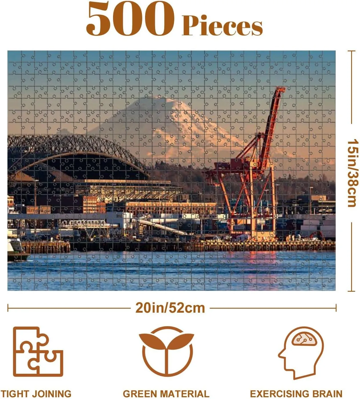 Jigsaw Puzzles 500 Pieces for Adult Mount Rainier Seattle Waterfront seattles Pictures Puzzle Game for Family Wooden Puzzle Toy Educational Games Puzzles for Home Decor
