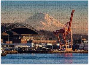 Jigsaw Puzzles 500 Pieces for Adult Mount Rainier Seattle Waterfront seattles Pictures Puzzle Game for Family Wooden Puzzle Toy Educational Games Puzzles for Home Decor