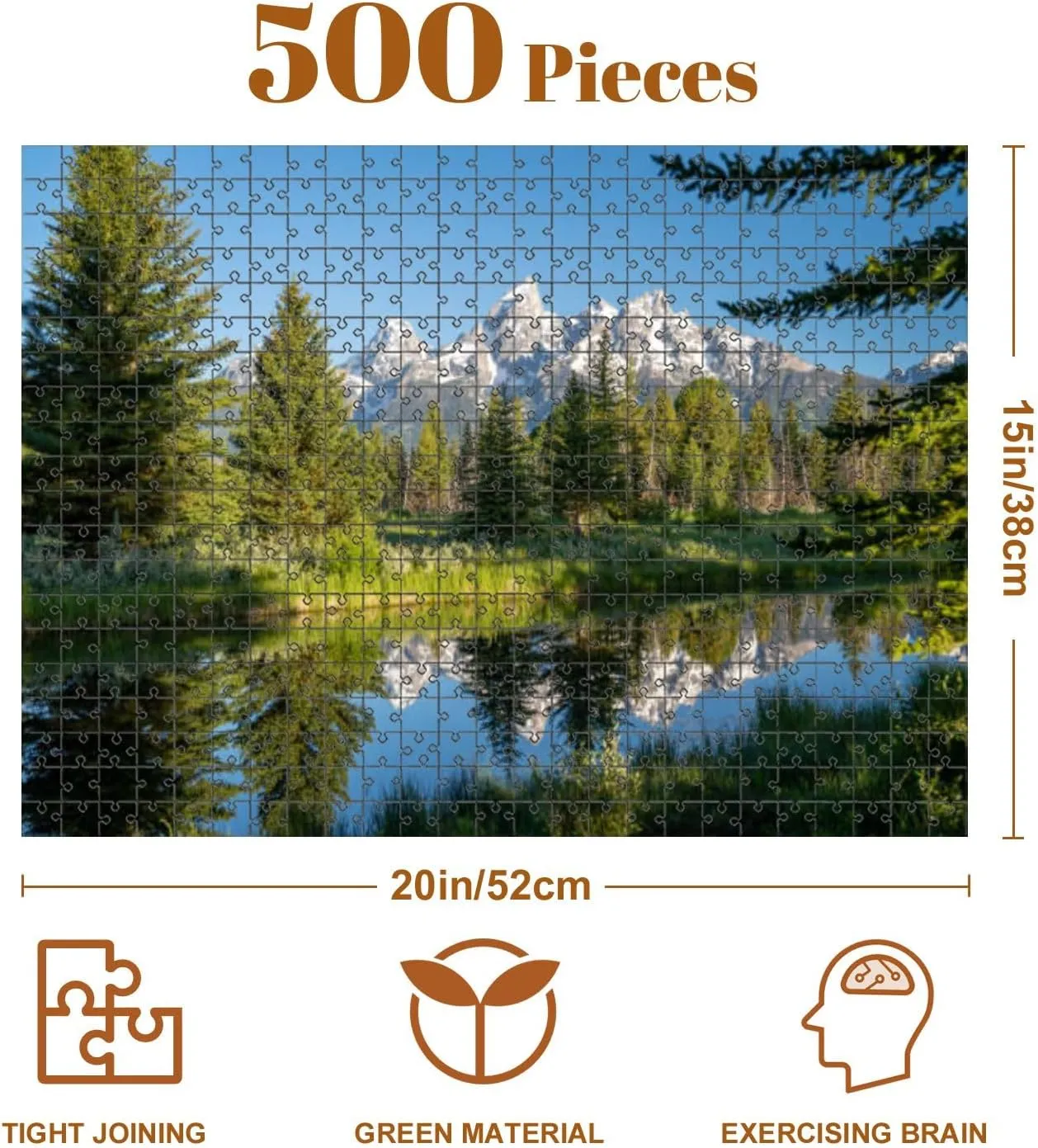 Jigsaw Puzzles 500 Pieces for Adult Schwabachers Landing Early Morning Grand Teton National Park Mountain Puzzle Game for Family Wooden Puzzle Toy Educational Games Puzzles for Home Decor