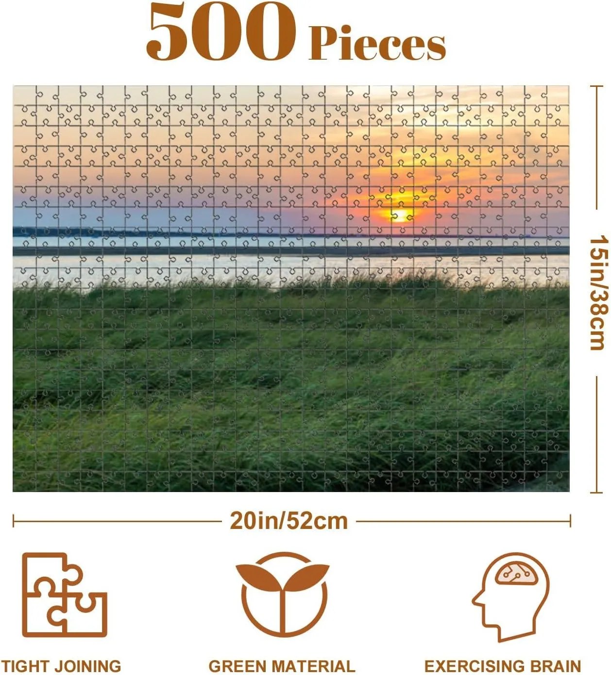 Jigsaw Puzzles 500 Pieces for Adult Seagrass Sunset Puzzle Game for Family Wooden Puzzle Toy Educational Games Puzzles for Home Decor