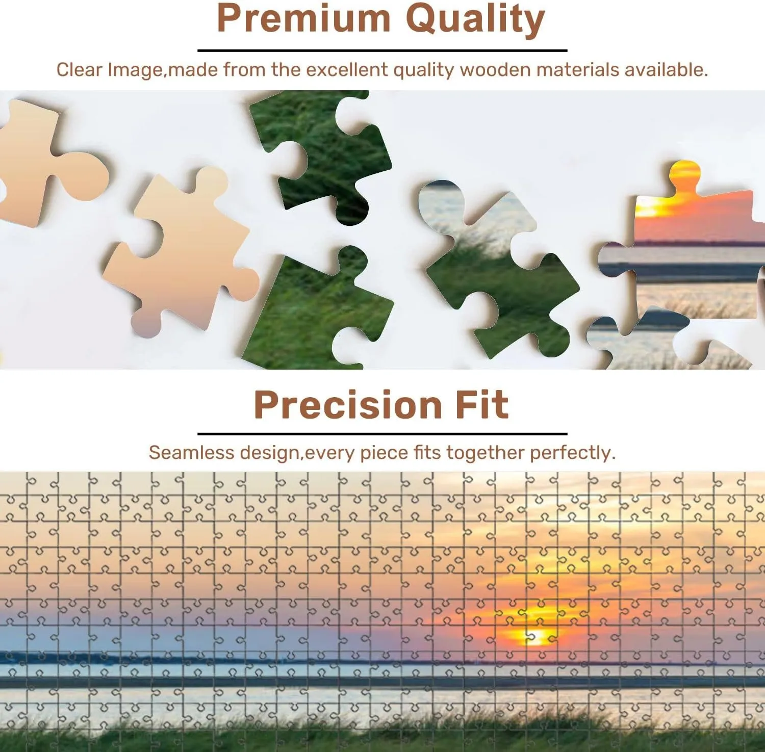 Jigsaw Puzzles 500 Pieces for Adult Seagrass Sunset Puzzle Game for Family Wooden Puzzle Toy Educational Games Puzzles for Home Decor