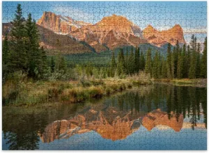 Jigsaw Puzzles 500 Pieces for Adult Sunrise Three Sisters Bow River from Canmore Banff National Park Puzzle Game for Family Wooden Puzzle Toy Educational Games Puzzles for Home Decor