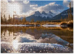 Jigsaw Puzzles 500 Pieces for Adult Three Sisters Mountain Reflections Bright Sunny Day Puzzle Game for Family Wooden Puzzle Toy Educational Games Puzzles for Home Decor