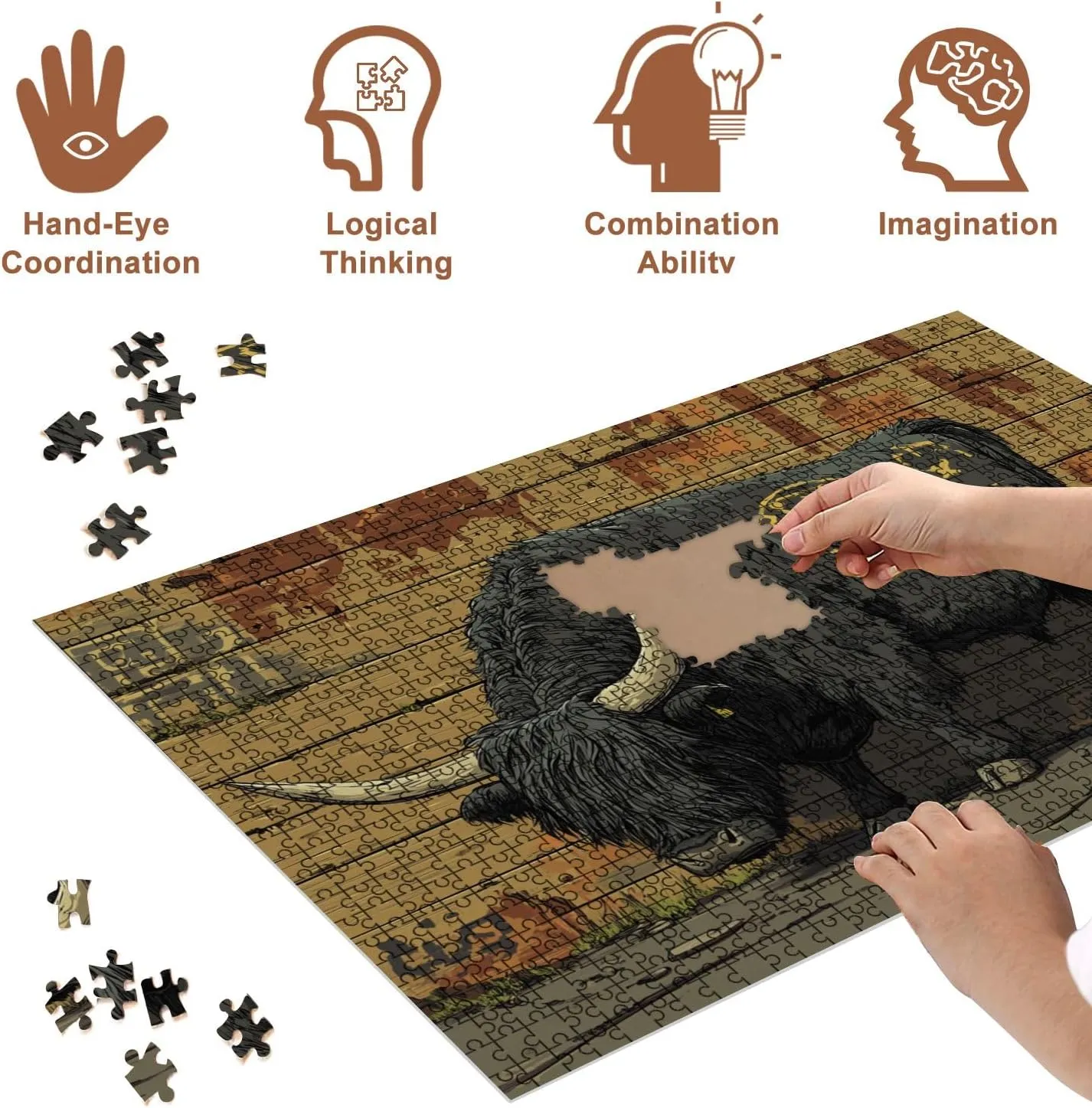 Jigsaw Puzzles 500 Pieces for Adult Urban Highland Cow Graffiti Art Cinematic Street Style Puzzle Game for Family Wooden Puzzle Toy Educational Games Puzzles for Home Decor