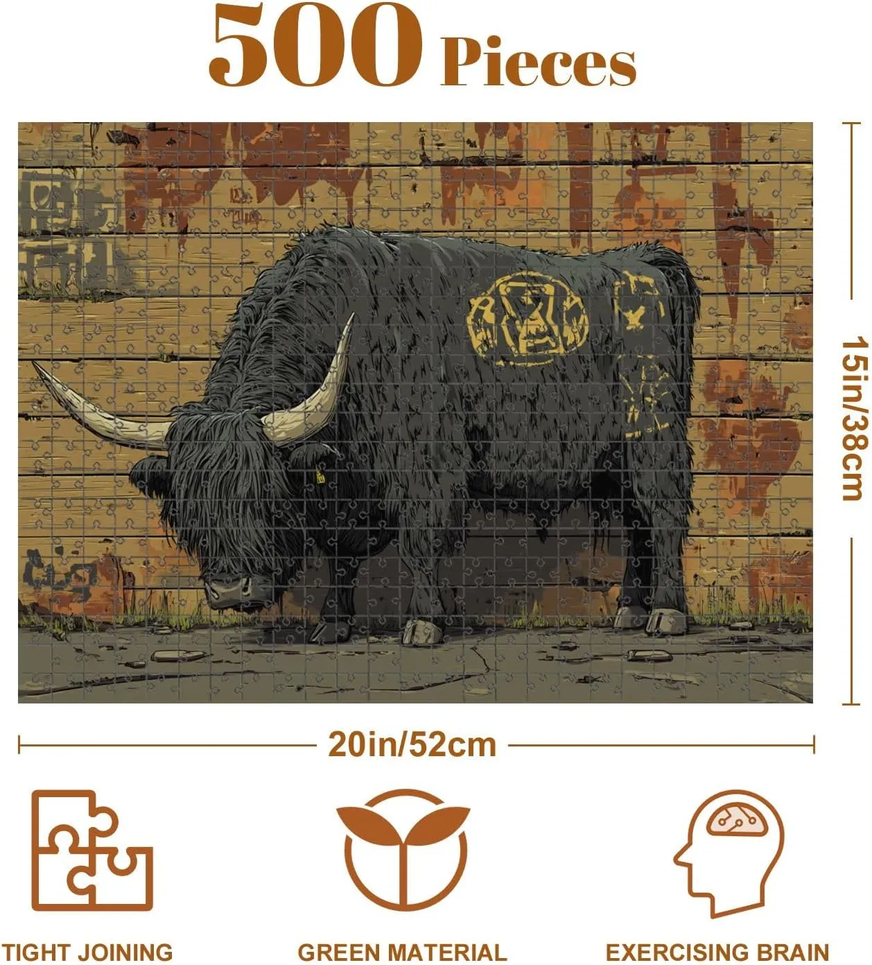 Jigsaw Puzzles 500 Pieces for Adult Urban Highland Cow Graffiti Art Cinematic Street Style Puzzle Game for Family Wooden Puzzle Toy Educational Games Puzzles for Home Decor