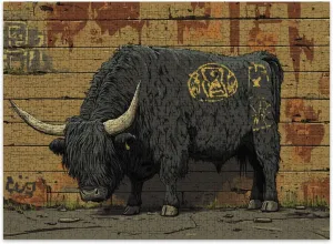Jigsaw Puzzles 500 Pieces for Adult Urban Highland Cow Graffiti Art Cinematic Street Style Puzzle Game for Family Wooden Puzzle Toy Educational Games Puzzles for Home Decor