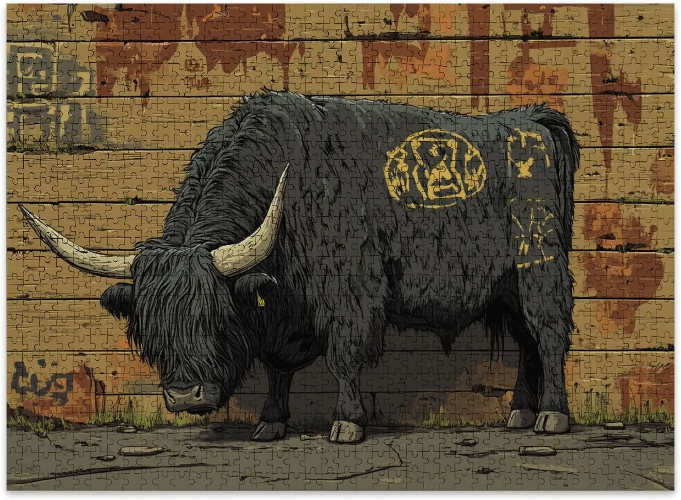 Jigsaw Puzzles 500 Pieces for Adult Urban Highland Cow Graffiti Art Cinematic Street Style Puzzle Game for Family Wooden Puzzle Toy Educational Games Puzzles for Home Decor