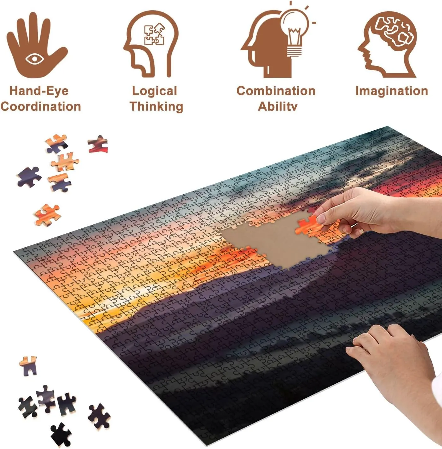 Jigsaw Puzzles 500 Pieces for Adult Vibrant Sunrise Silhouettes Mountains Across Horizon Puzzle Game for Family Wooden Puzzle Toy Educational Games Puzzles for Home Decor