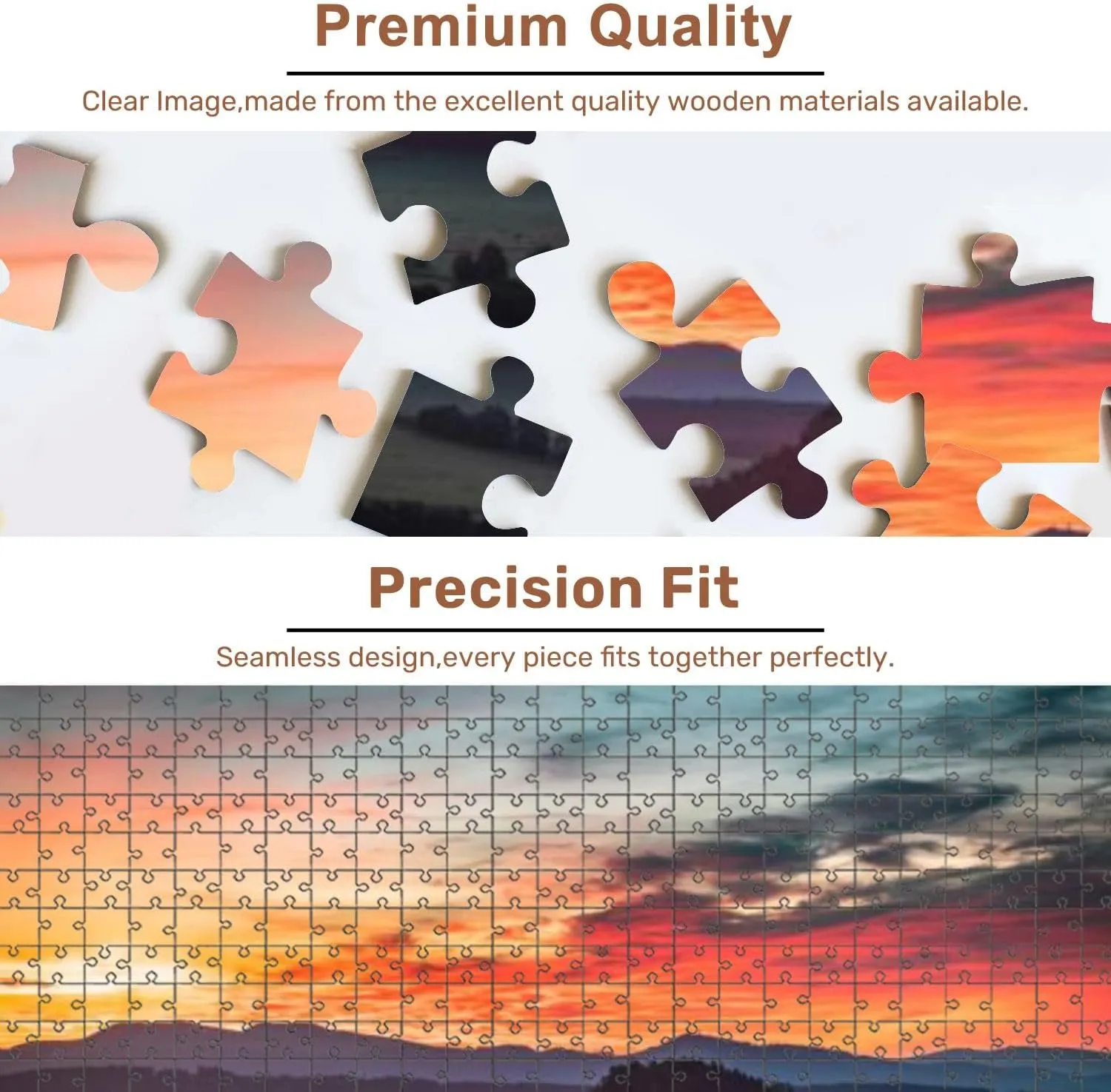 Jigsaw Puzzles 500 Pieces for Adult Vibrant Sunrise Silhouettes Mountains Across Horizon Puzzle Game for Family Wooden Puzzle Toy Educational Games Puzzles for Home Decor