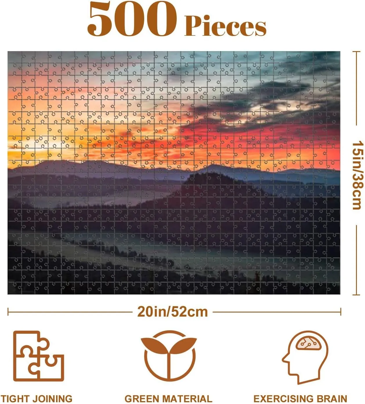Jigsaw Puzzles 500 Pieces for Adult Vibrant Sunrise Silhouettes Mountains Across Horizon Puzzle Game for Family Wooden Puzzle Toy Educational Games Puzzles for Home Decor