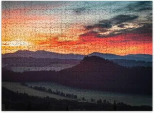Jigsaw Puzzles 500 Pieces for Adult Vibrant Sunrise Silhouettes Mountains Across Horizon Puzzle Game for Family Wooden Puzzle Toy Educational Games Puzzles for Home Decor