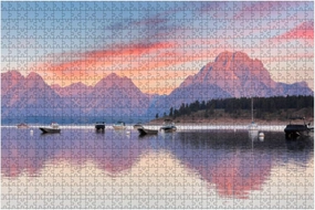 Jigsaw Puzzles 1000 Pieces for Adult Overview Jackson Lake Colorful Boats Foreground Before Sun Rise Grand Puzzle Game for Family Wooden Puzzle Toy Educational Games Puzzles for Home Decor