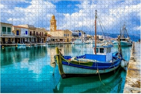 Jigsaw Puzzles 1000 Pieces for Adult Pictorial Colorful Greece Series Rethymnon Old Lighthouse Boats Crete Puzzle Game for Family Wooden Puzzle Toy Educational Games Puzzles for Home Decor