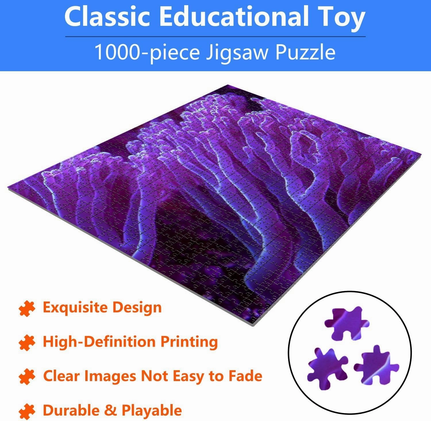 Jigsaw Puzzles 1000 Pieces for Adult Purple Corals Texture Underwater Marine Aquarium Puzzle Game for Family Wooden Puzzle Toy Educational Games Puzzles for Home Decor