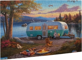 Jigsaw Puzzles 500 Pieces Adults & Families Camping car Lakeside Campfire Formation Wooden to Toys Gift Entertainment Home Decoration 20.4 x 14.9 in