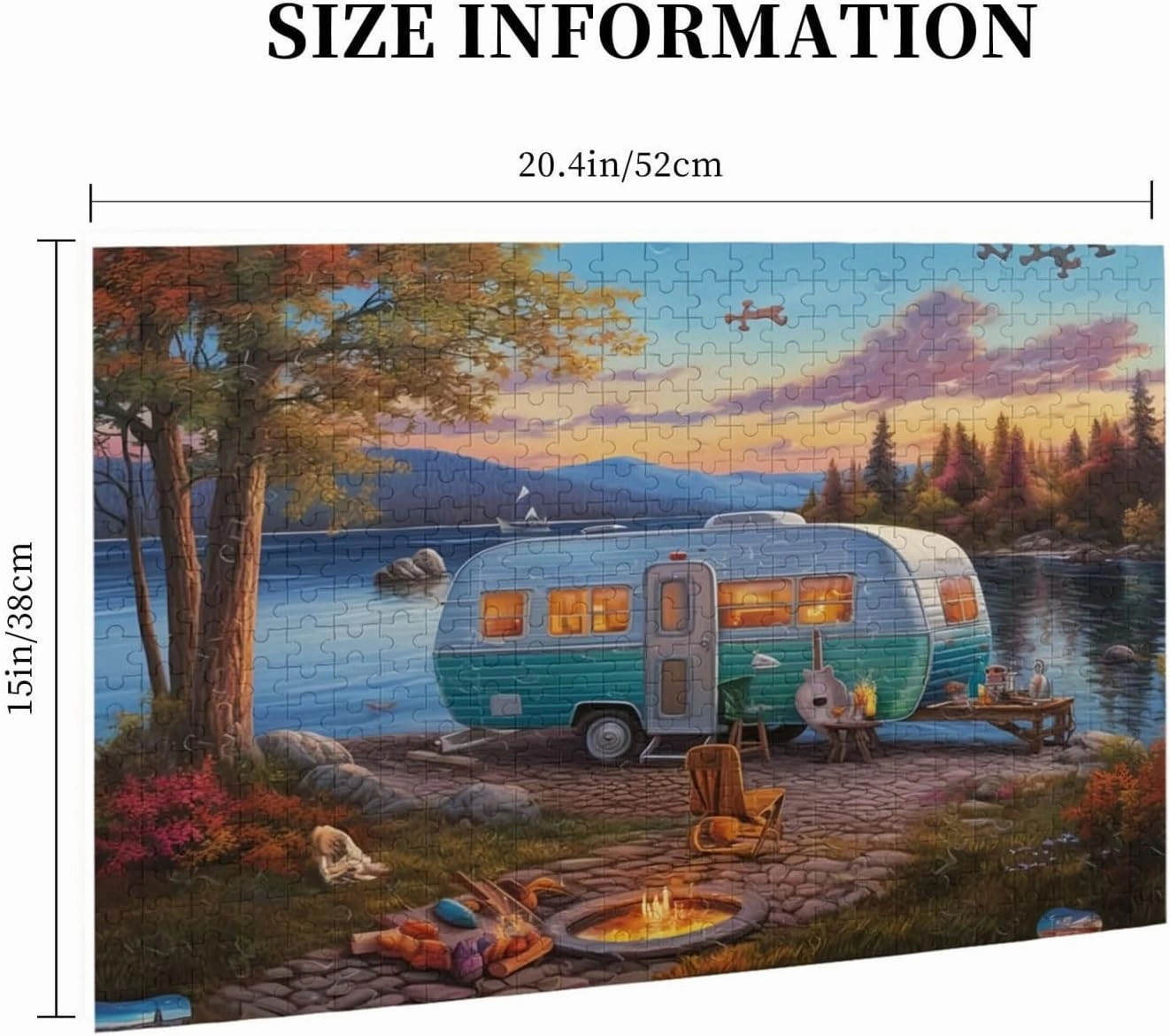 Jigsaw Puzzles 500 Pieces Adults & Families Camping car Lakeside Campfire Formation Wooden to Toys Gift Entertainment Home Decoration 20.4 x 14.9 in