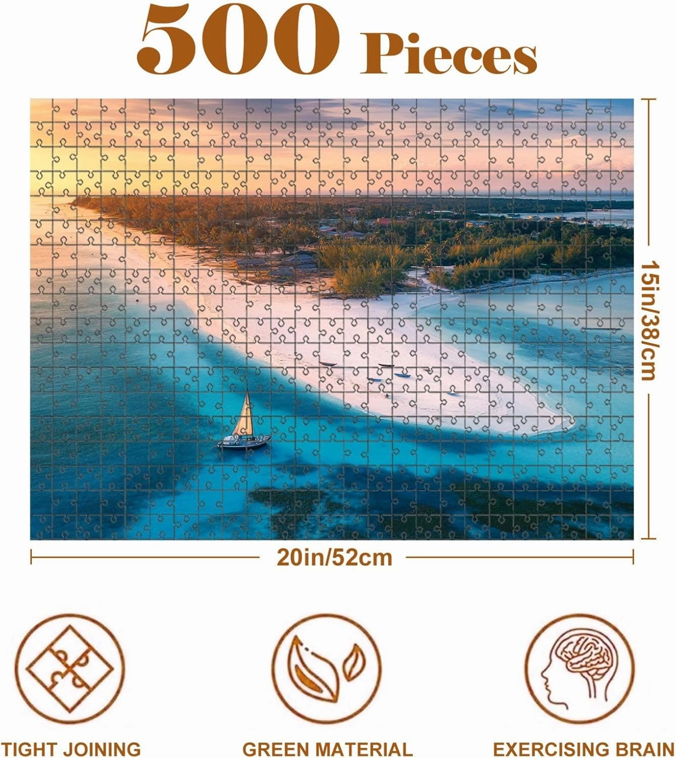 Jigsaw Puzzles 500 Pieces for Adult Aerial View Fishing Boats Tropical sea Coast Beach Sunset Summer Puzzle Game for Family Wooden Puzzle Toy Educational Games Puzzles for Home Decor