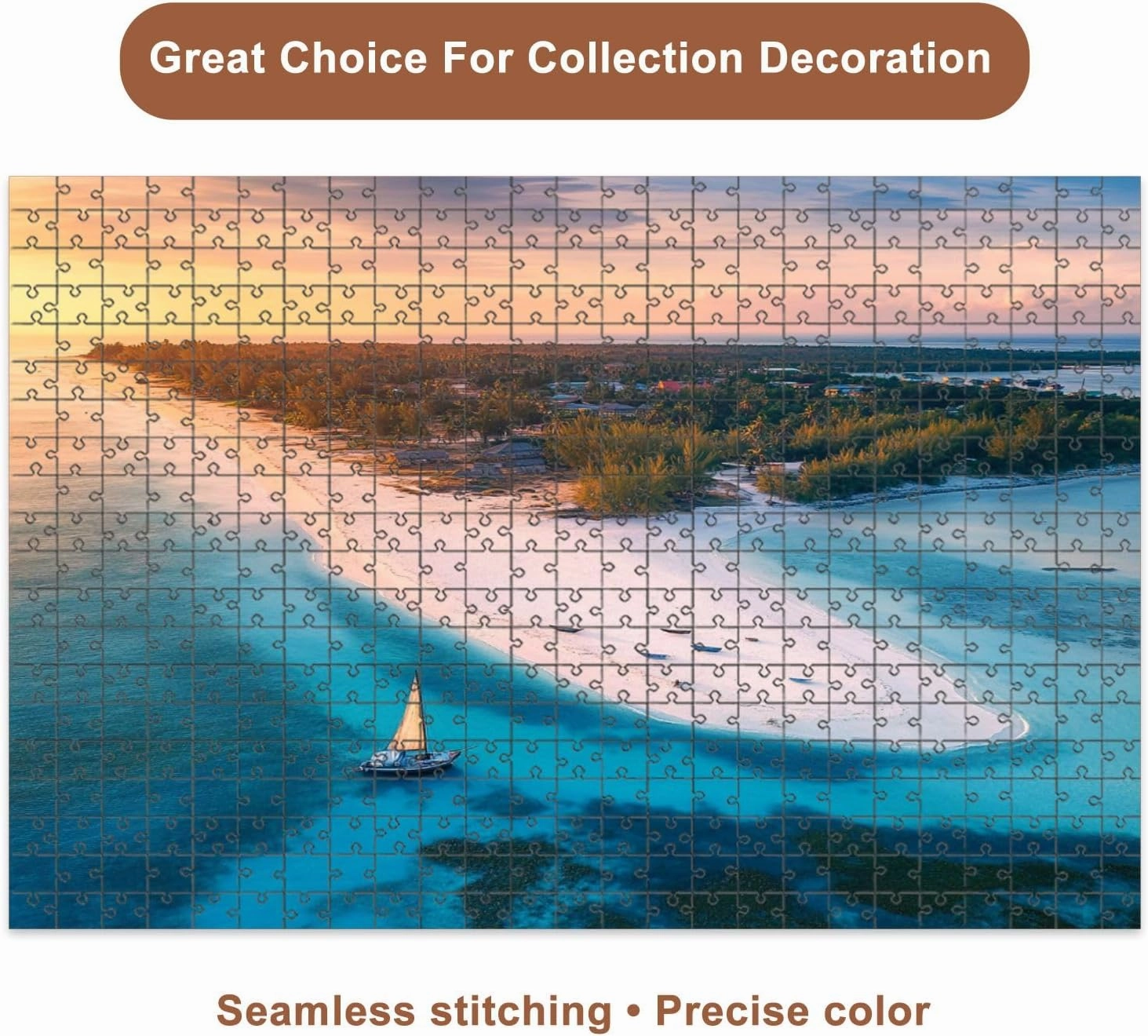 Jigsaw Puzzles 500 Pieces for Adult Aerial View Fishing Boats Tropical sea Coast Beach Sunset Summer Puzzle Game for Family Wooden Puzzle Toy Educational Games Puzzles for Home Decor